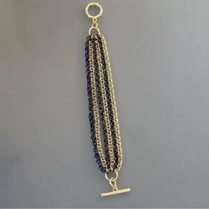 Vintage Maria Rabelo Bijoux Multi Strand Black Gold Tone Chain Bracelet Jewelry‎